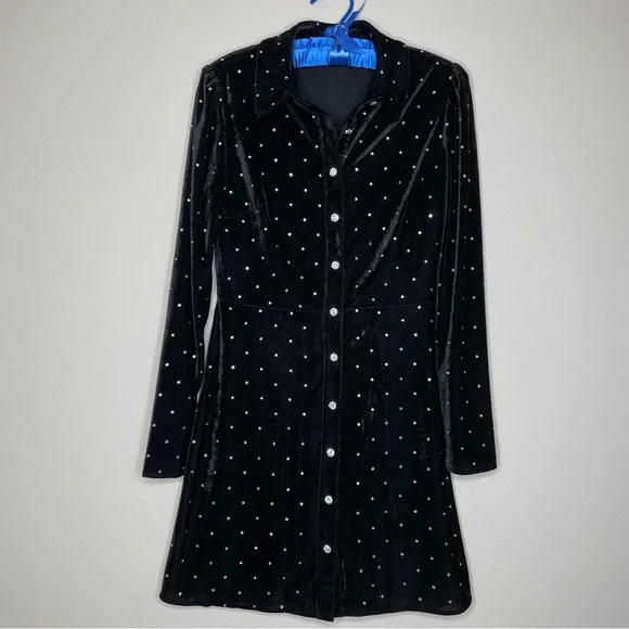 Zara Black Velvet Dress with Rhinestone Sparkle Accents - Picture 5 of 5